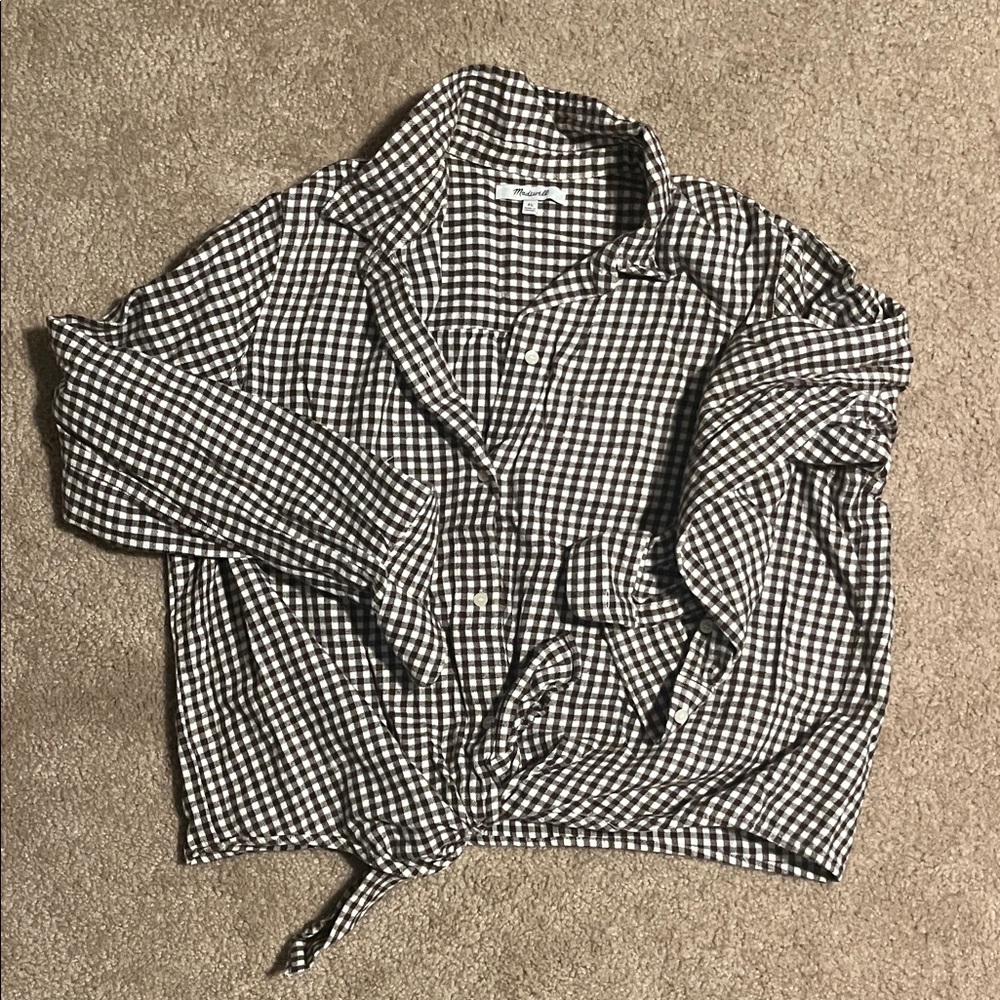 Madewell Brown and White Gingham Button Down Shirt